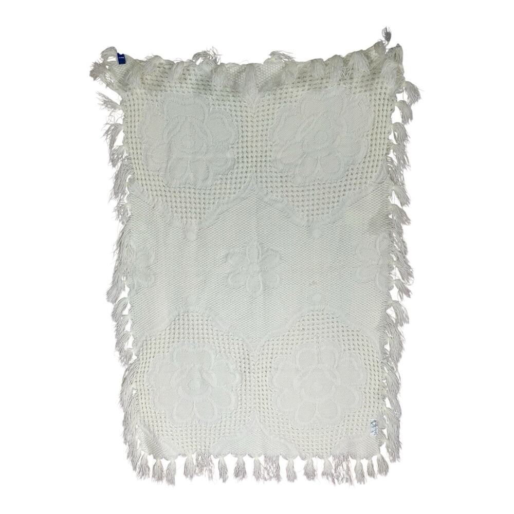 Vintage Acrylic Made In Italy Yellow Woven Baby Blanket With Tassels